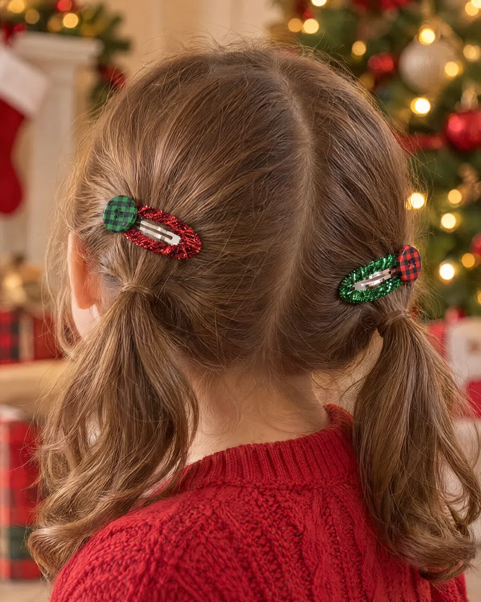 A clip in each of a girl's pigtails
