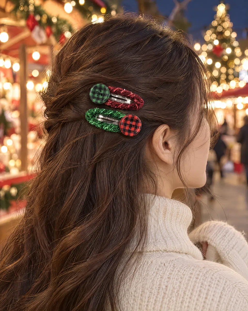 Both clips side by side in a woman's half-up hair